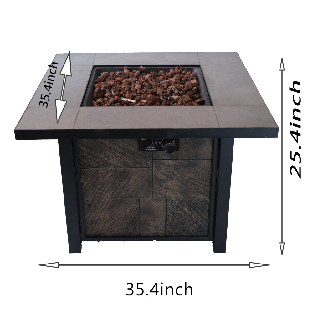 50000 BTU, CSA Certification Square Gas Fire Table ,Contain 5 kg Lava Stone And Rainproof Cover,Magnesium Oxide Wood Grain Surface Finished,More Suitable for Outdoor Garden Backyard and Durable
