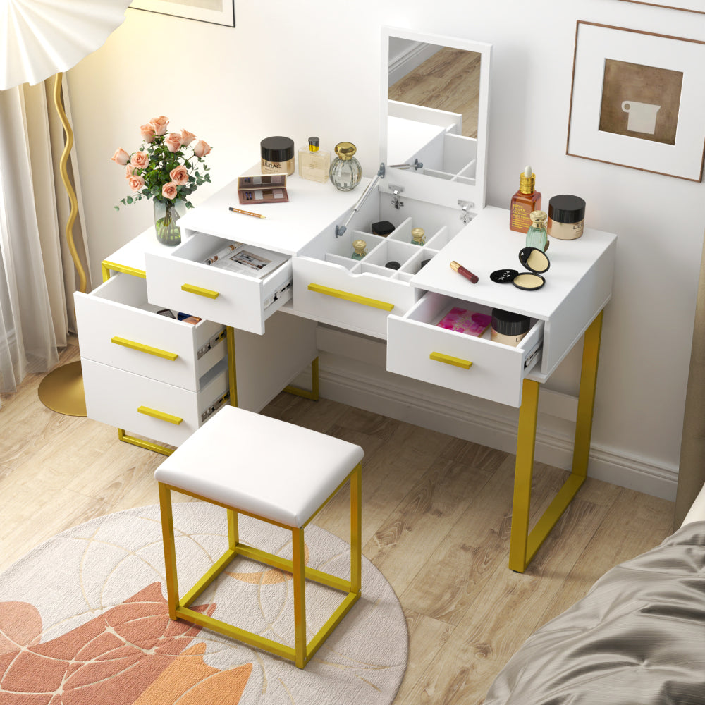 Pink modern simple hair desk, multi-layer storage space
