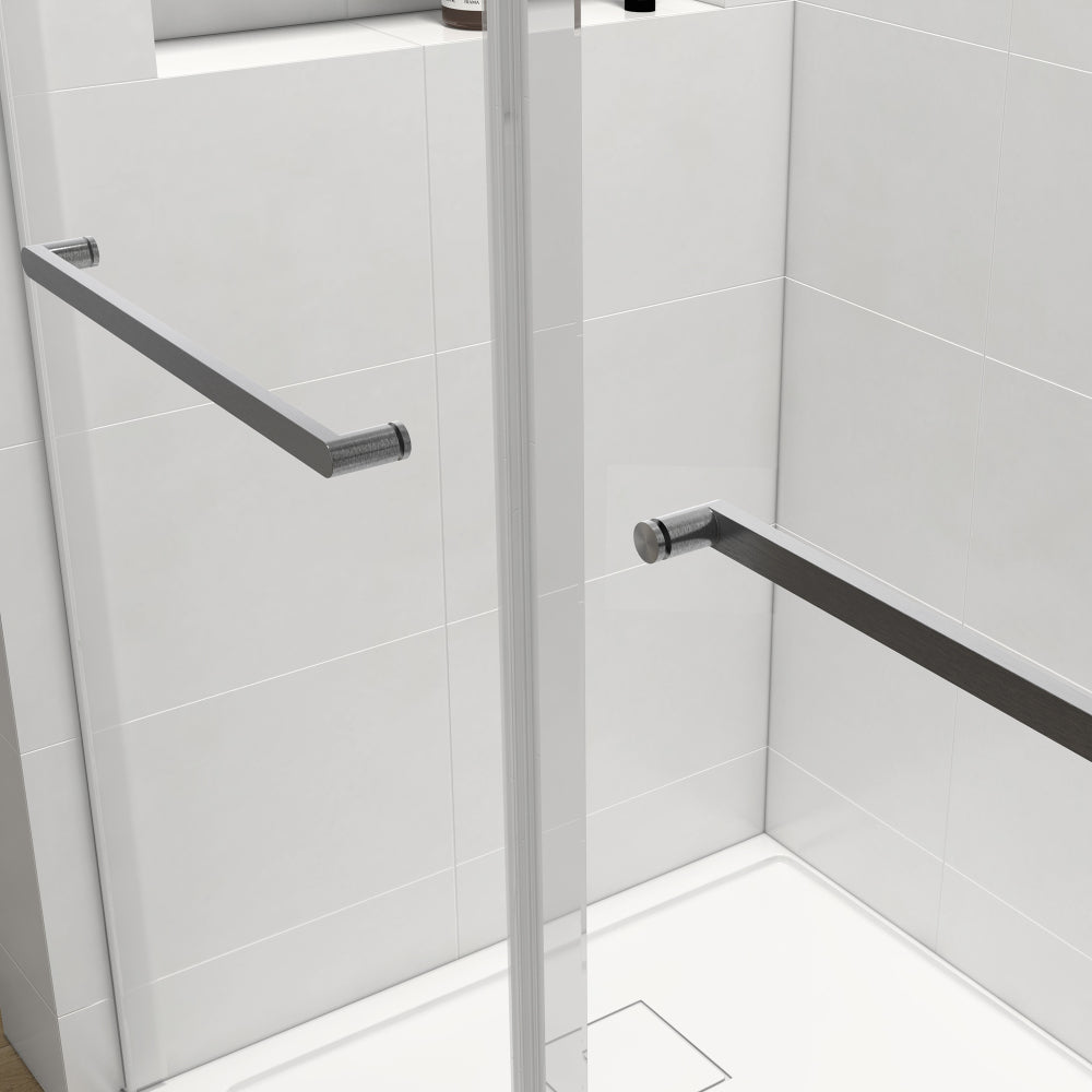 56-60 x 76 Inch Double Sliding Frameless Shower Door in Brushed Nickel with Soft-Closing and 3/8 Inch Clear Glass