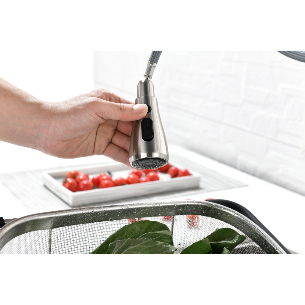Single Handle High Arc Brushed Nickel Pull Out Kitchen Faucet,Single Level Stainless Steel Kitchen Sink Faucets with Pull Down Sprayer
