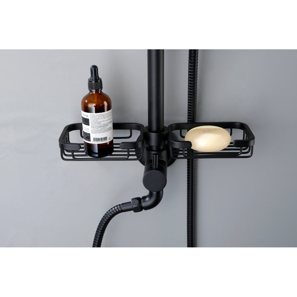 ShowerSpas Shower System, with 10" Rain Showerhead, 4-Function Hand Shower, Adjustable Slide Bar and Soap Dish, Matte Black Finish