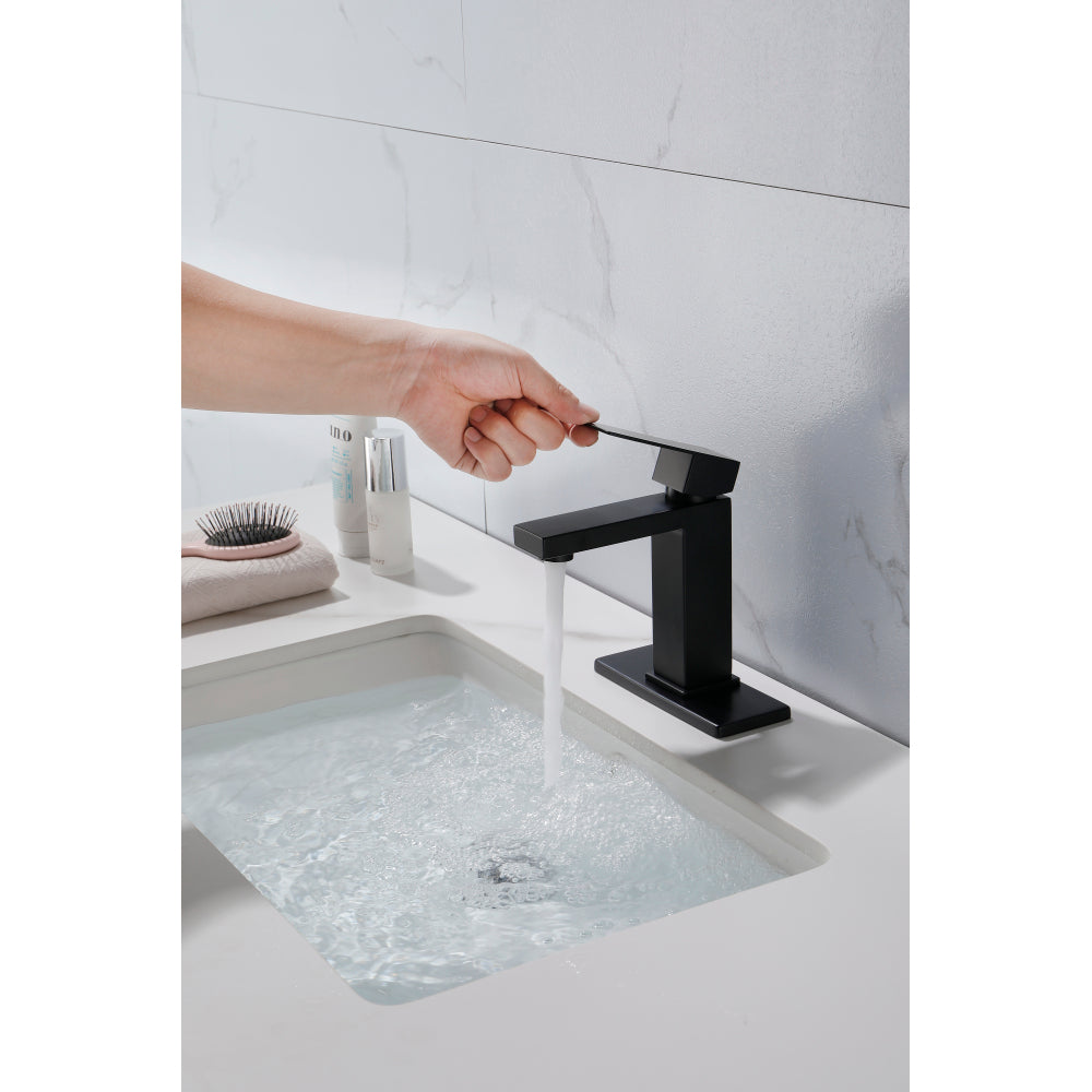 Waterfall Spout Bathroom Faucet,Single Handle Bathroom Vanity Sink Faucet white