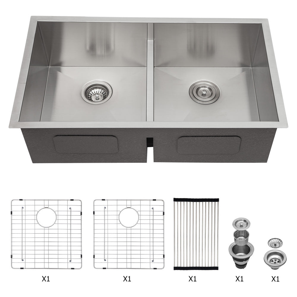 30x19x10" Undermount Double Bowl(60/40) Kitchen Sink - 16 Gauge with Two 10" Deep Basin