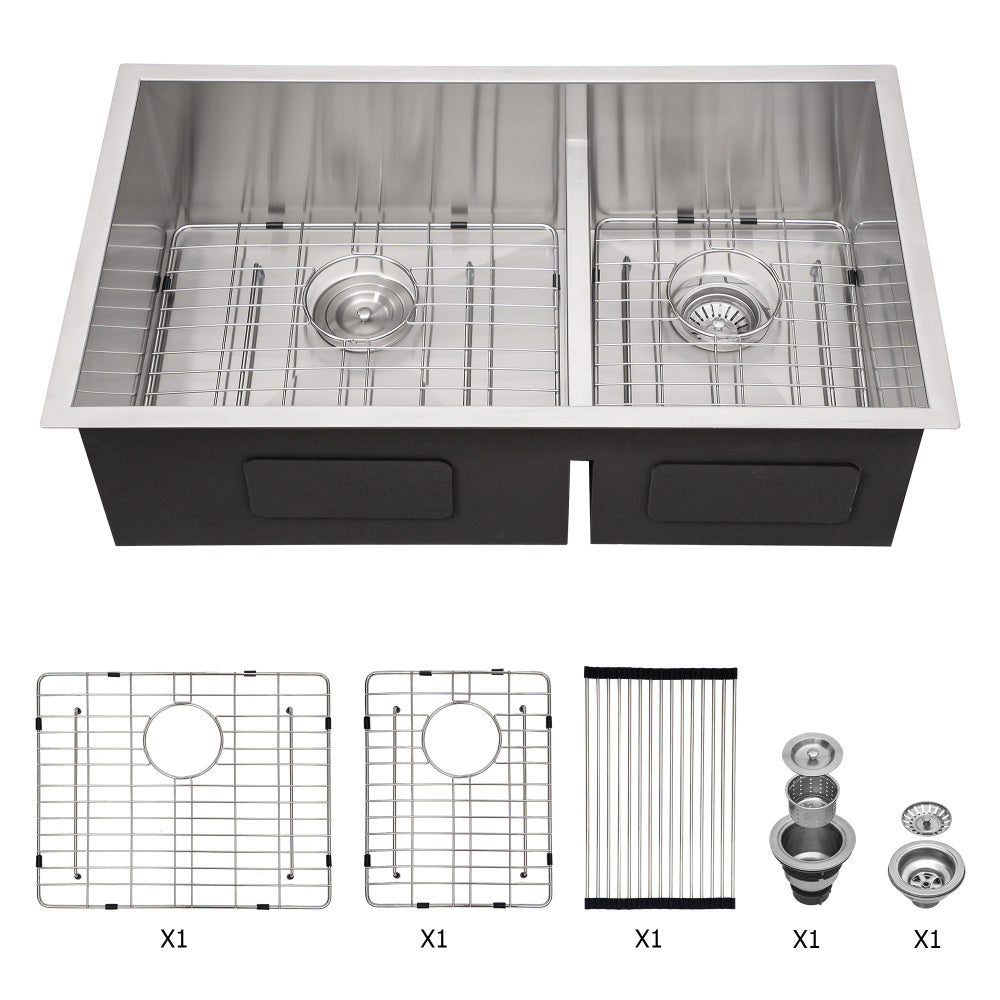 30x19x10" Undermount Double Bowl(60/40) Kitchen Sink - 16 Gauge with Two 10" Deep Basin