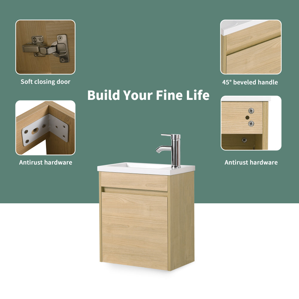 18'' Floating Wall-Mounted Bathroom Vanity with White Resin Sink & Soft-Close Cabinet Door
