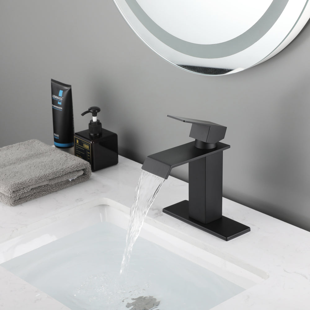 Waterfall Spout Bathroom Faucet,Single Handle Bathroom Vanity Sink Faucet white