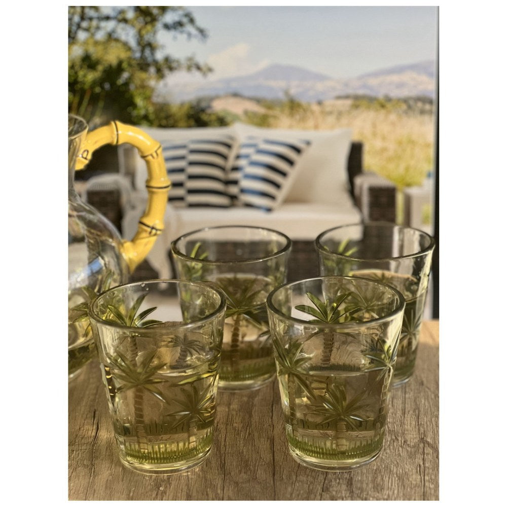 Palm Tree Design Acrylic Glasses Drinking Set of 4 DOF (15oz), Plastic Drinking Glasses, BPA Free Cocktail Glasses, Drinkware Set, Plastic Water Tumblers