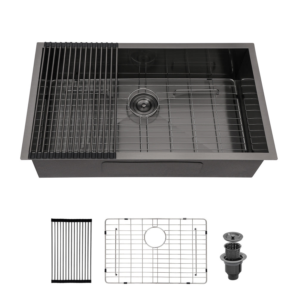 30 Inch Undermount Sink - 30"x18"x10" Gunmetal Black Undermount Kitchen Sink 16 Gauge 10 Inch Deep Single Bowl Kitchen Sink Basin
