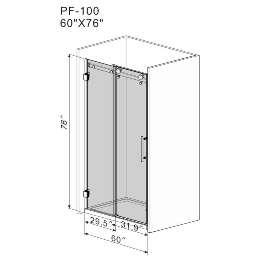 56-60" x76" H Frameless Sliding Bathtub Door, Tub Shower Door, 3/8"(10mm) Clear Tempered Glass, Brushed Nickel Finish, Big Rollers, Square Rail, Self-cleaning coating on both sides