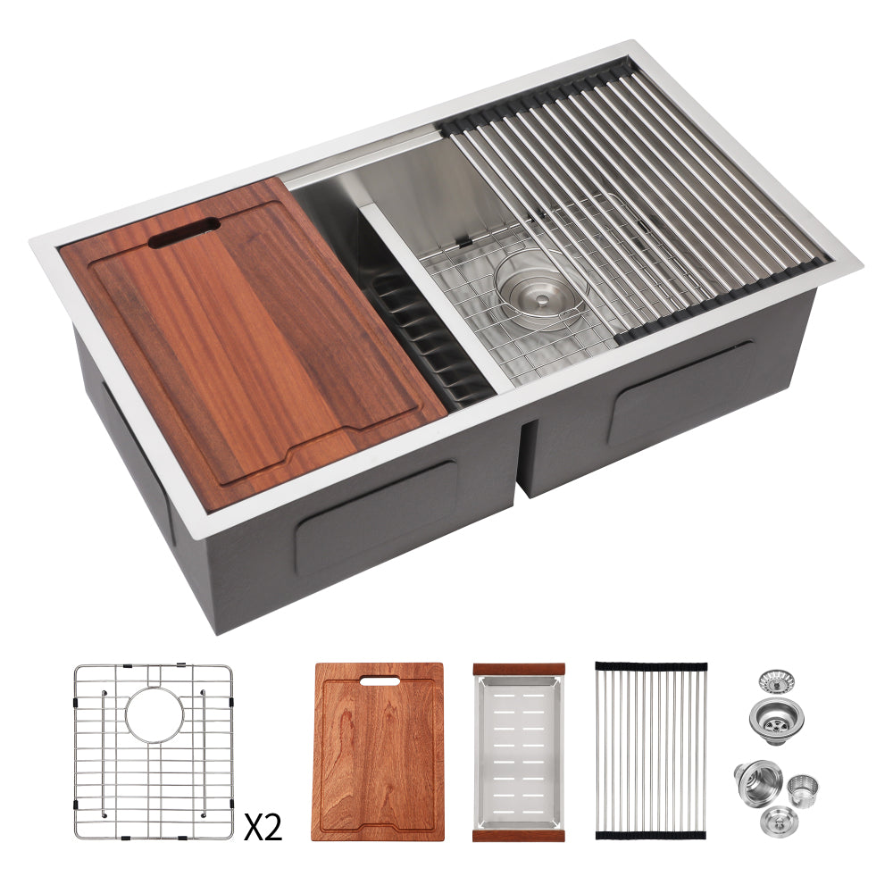 30x19x10" Undermount Double Bowl(60/40) Kitchen Sink - 16 Gauge with Two 10" Deep Basin
