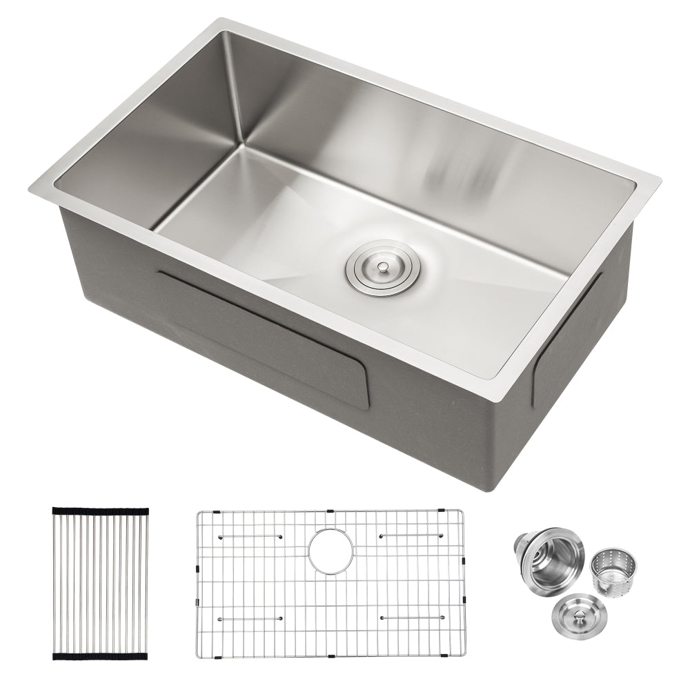 30 Inch Undermount Sink - 30"x18"x10" Gunmetal Black Undermount Kitchen Sink 16 Gauge 10 Inch Deep Single Bowl Kitchen Sink Basin