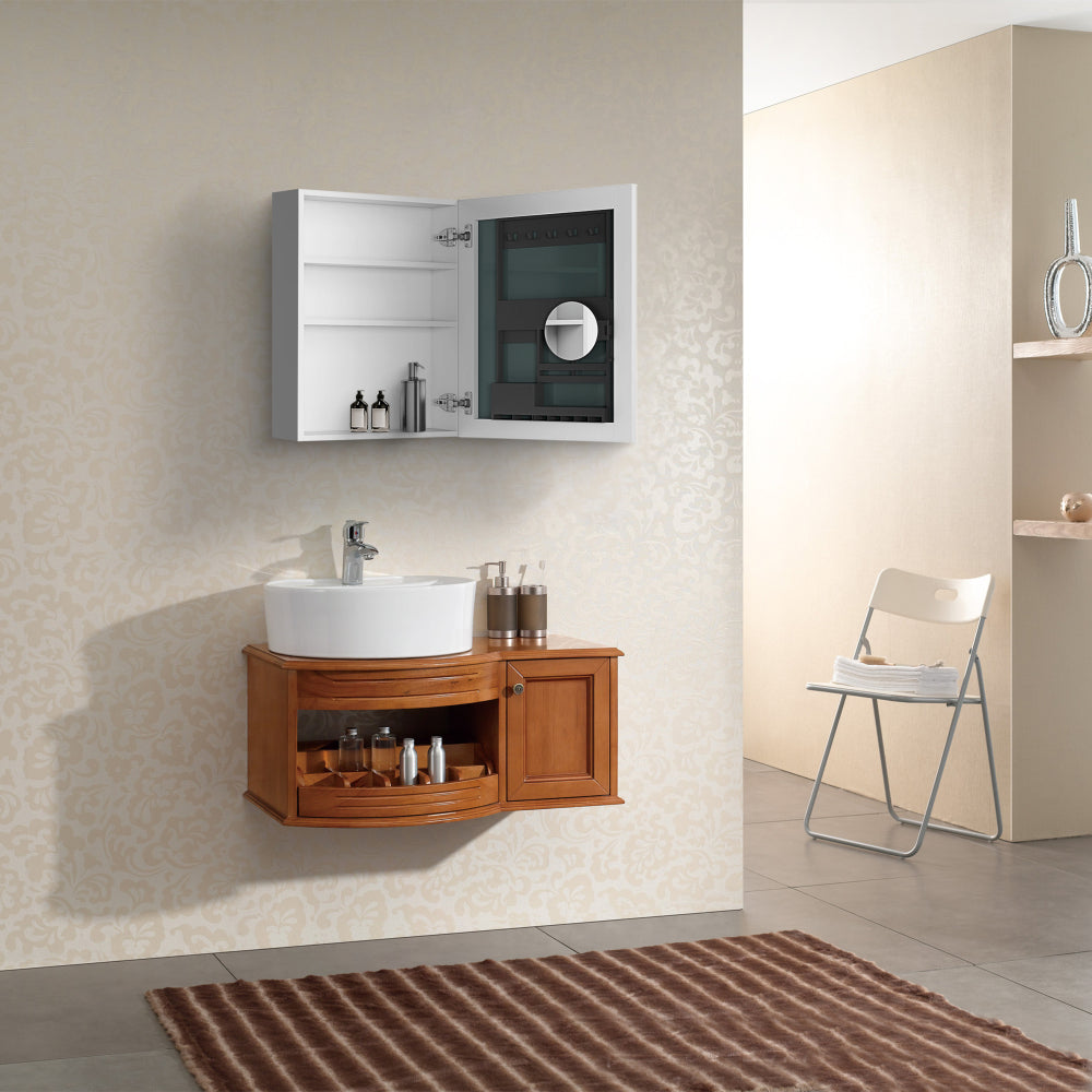 24" W x 30" H Single-Door Bathroom Medicine Cabinet with Mirror, Recessed or Surface Mount Bathroom Wall Cabinet, Beveled Edges,Silver