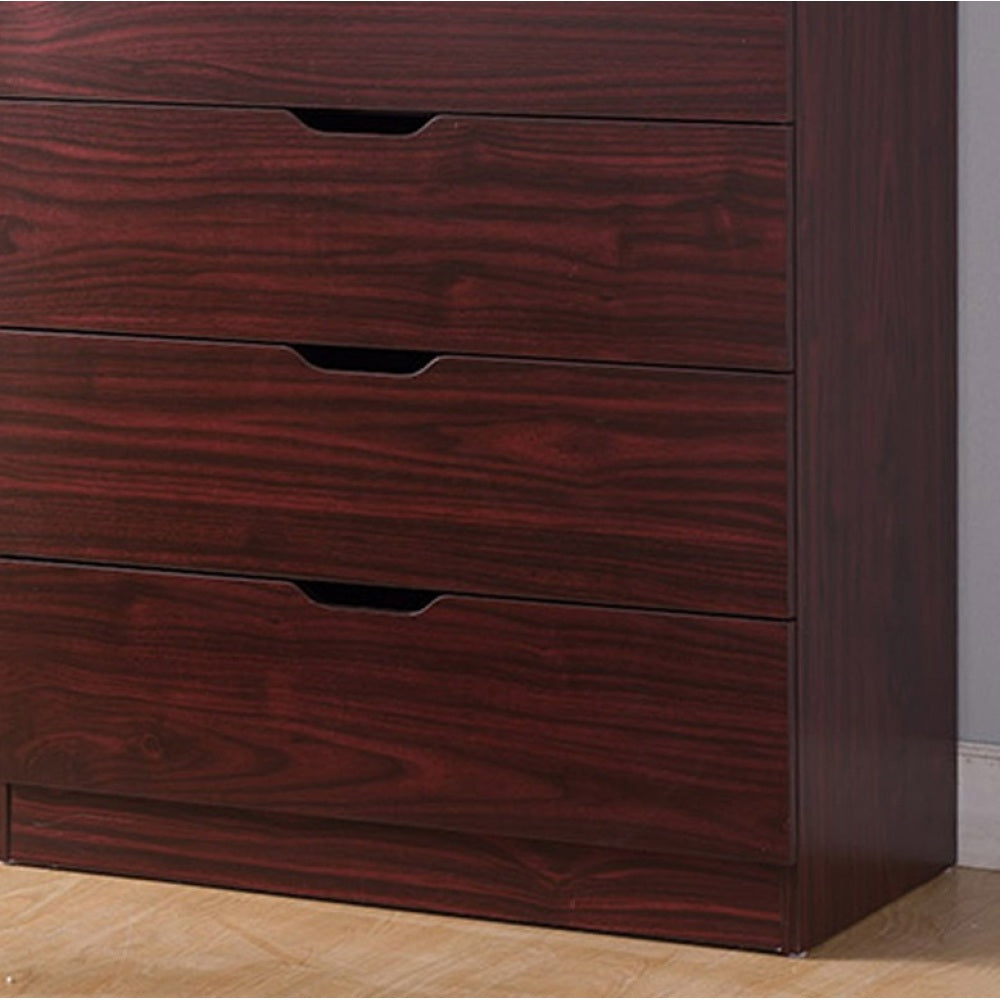 5 Drawer Bedroom Dresser, Home Chest Cabinet with Cut-Out Handles, Mahogany