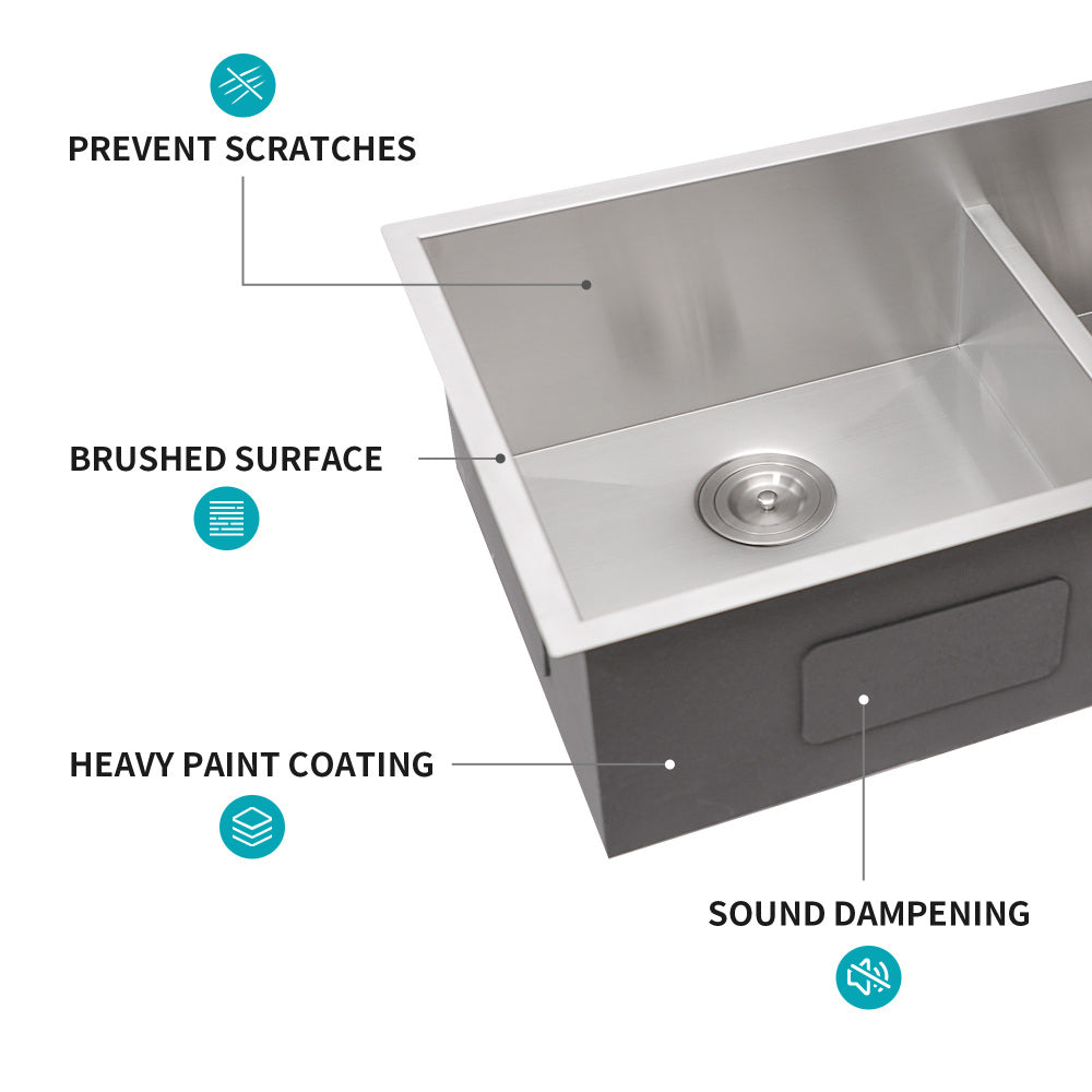 30x19x10" Undermount Double Bowl(60/40) Kitchen Sink - 16 Gauge with Two 10" Deep Basin