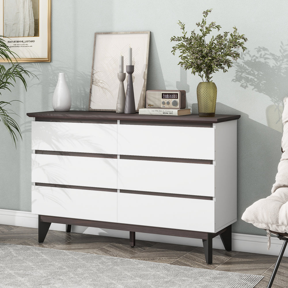 5 Drawer Dresser for Bedroom, Modern Closet Dressers Chest of Drawers, White & Walnut color Storage Dresser Chest Cabinet Organizer Unit