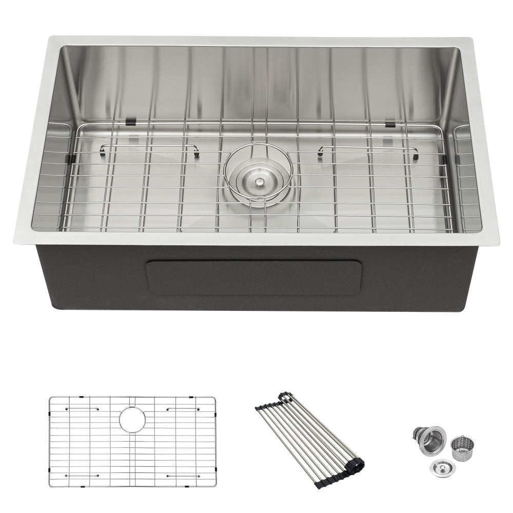 30 Inch Undermount Sink - 30"x18"x10" Gunmetal Black Undermount Kitchen Sink 16 Gauge 10 Inch Deep Single Bowl Kitchen Sink Basin