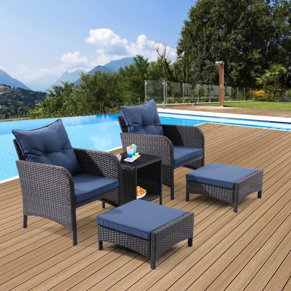 5 Piece Outdoor Patio Furniture Set,All Weather PE Rattan Conversation Chairs with Armrest and Removable Cushions,Ottomans and Storage Coffee Table for Poolside Garden Balcony Deck(Dust Grey)