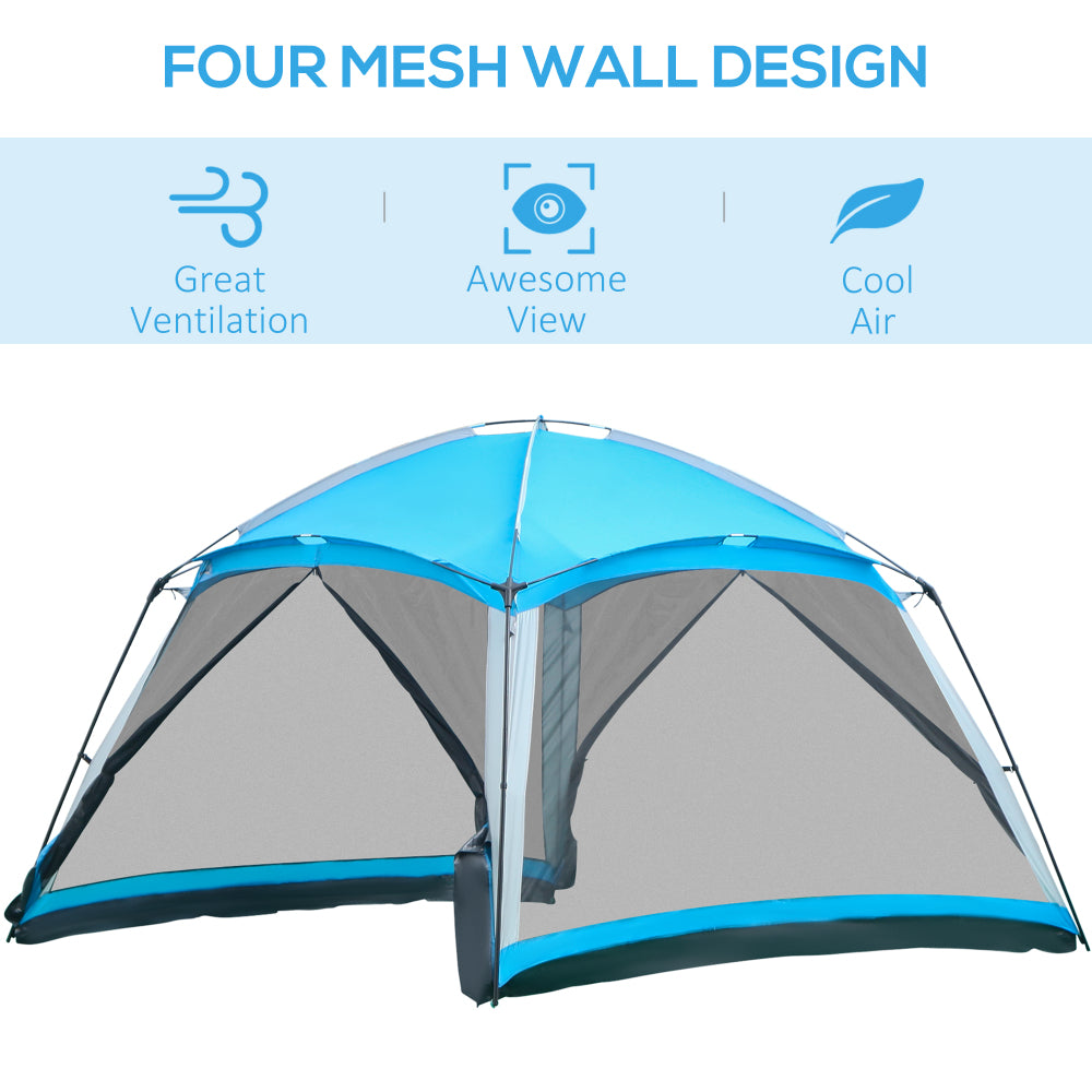 Outsunny 12' x 12' Screen House Room, 8 Person Camping Tent w/ Carry Bag and 4 Mesh Walls for Hiking, Backpacking, and Traveling, Easy Set Up, Sky Blue