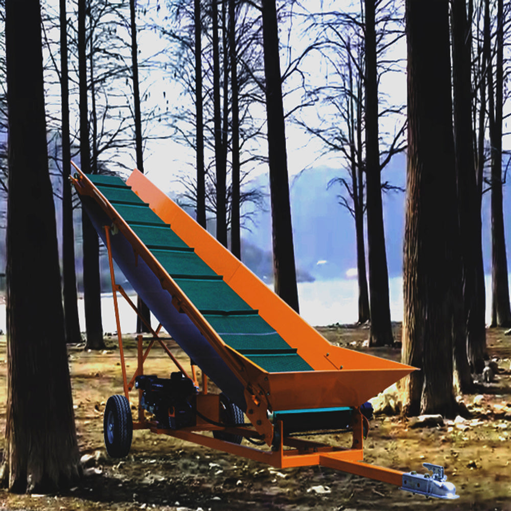 Firewood Conveyor 6.5HP 208cc Gasoline Powered 19.7" Width PVC Belt Wood Conveyor Lifter Elevator with B&S Engine