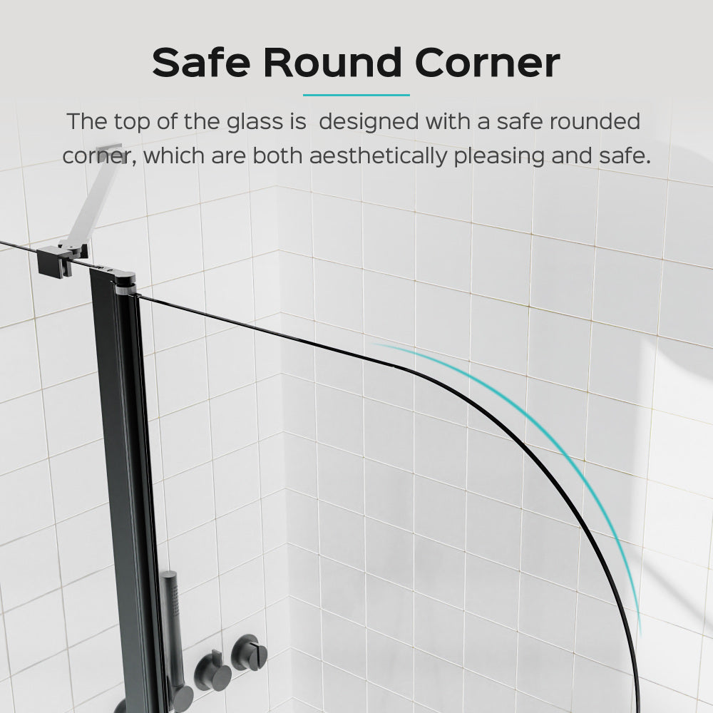 43 in. W * 58 in. H Frameless Folding Shower Doors for Bathtub, 1/4" (6mm) Thick SGCC Tempered Glass Door, Bathroom Pivot Tub Glass Door, Matte Black