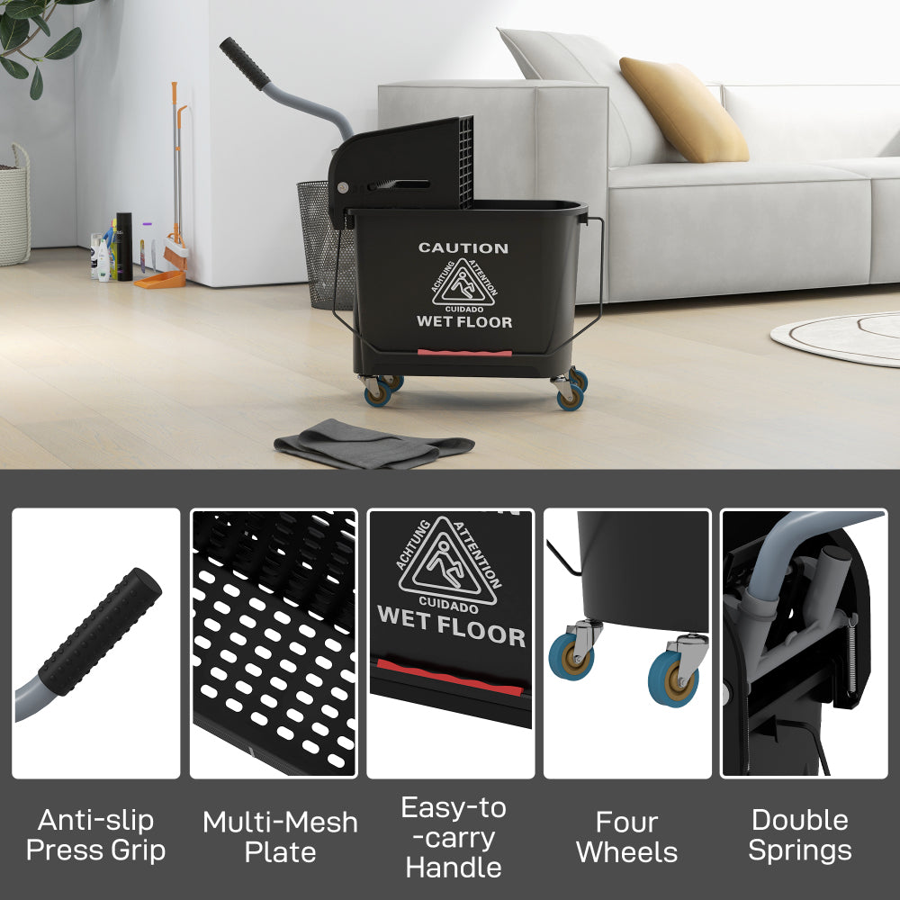 HOMCOM Mop Bucket with Wringer on Wheels for Floor Cleaning, 21 Quart, Separate Dirty and Clean Water, Black