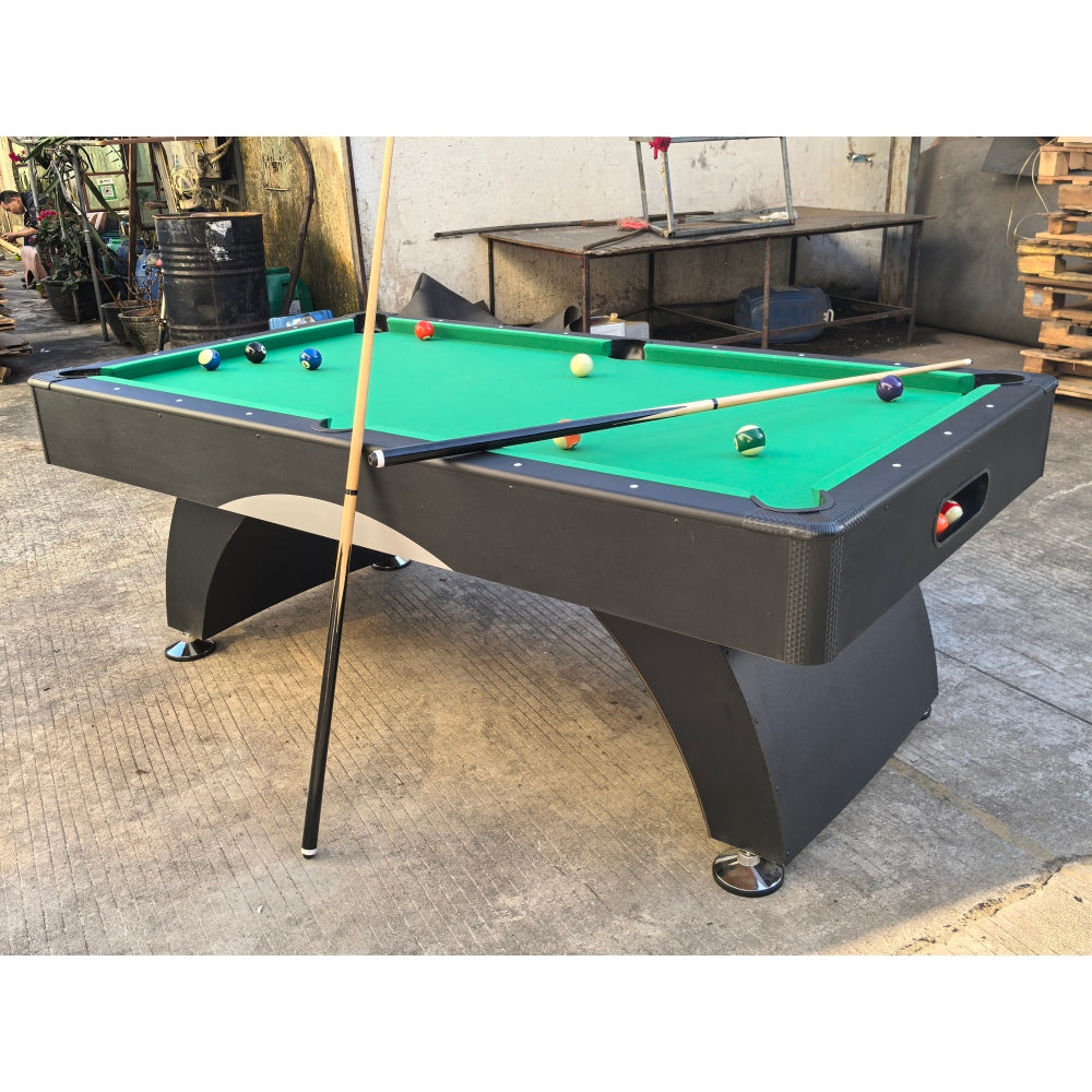 7 ft Pool Table with Black Thin Finish - Billiards Game Room Table for Adults & Family, Home, Dining, or Living Room,Includes Cue Sticks, Billiard Balls