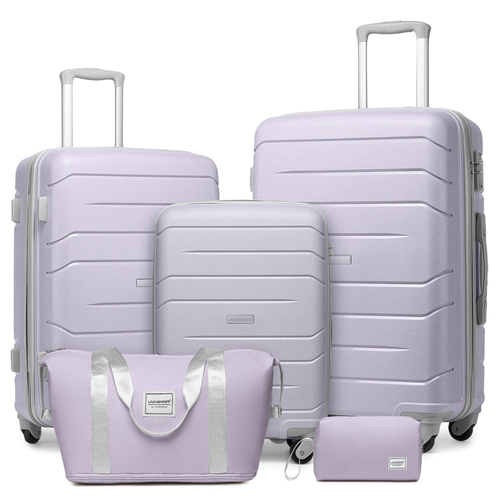 Luggage Sets 5 Piece, Expandable Luggage Hardside PP Suitcase Sets with Spinner Wheels TSA Lock, Pink