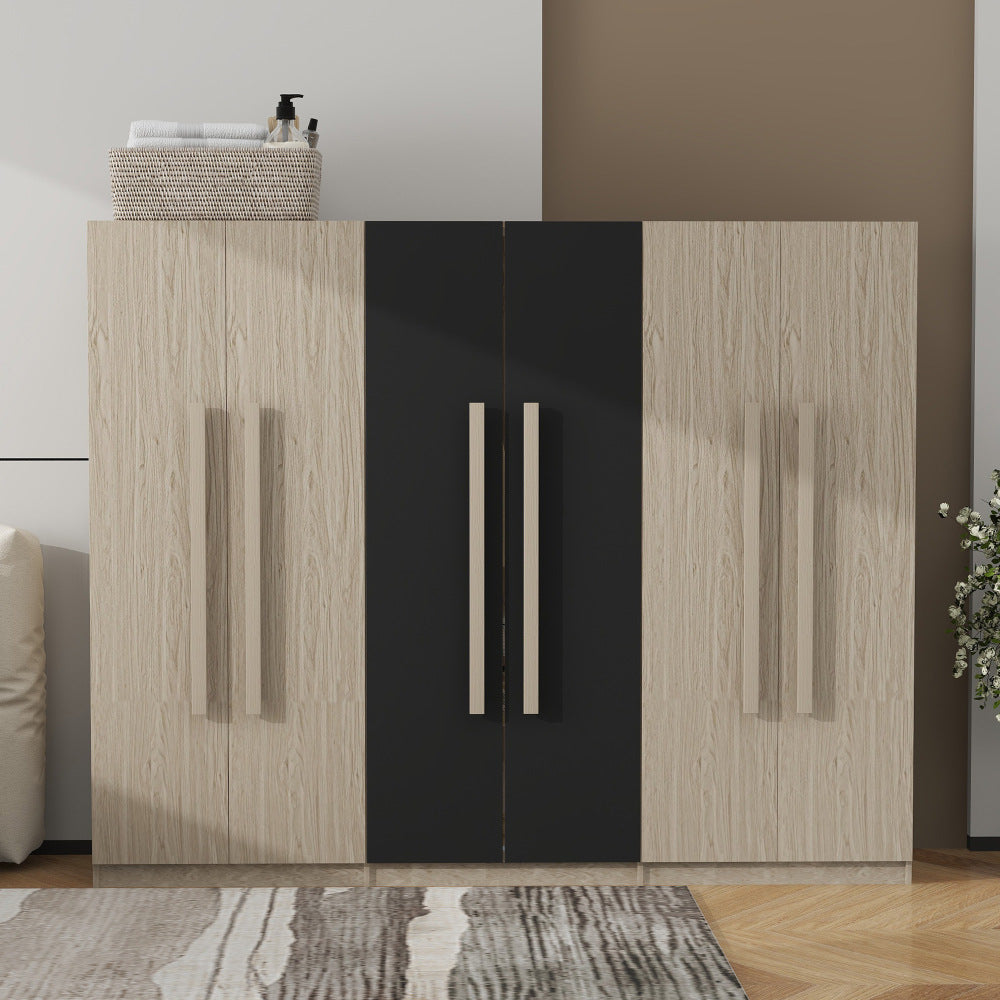 6-Doors Wooden Wardrobe Storage for Bedroom,with 4 Drawers,White+Nature