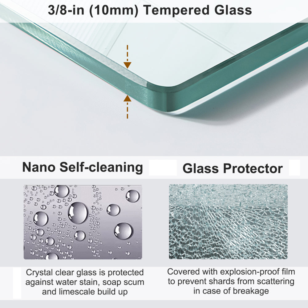 56 to 60'' W x 76'' H Frameless Shower Door, Double Sliding Shower Door with Premium 3/8'' (10mm) Thick Tempered Glass, Stainless Steel, Matte Black