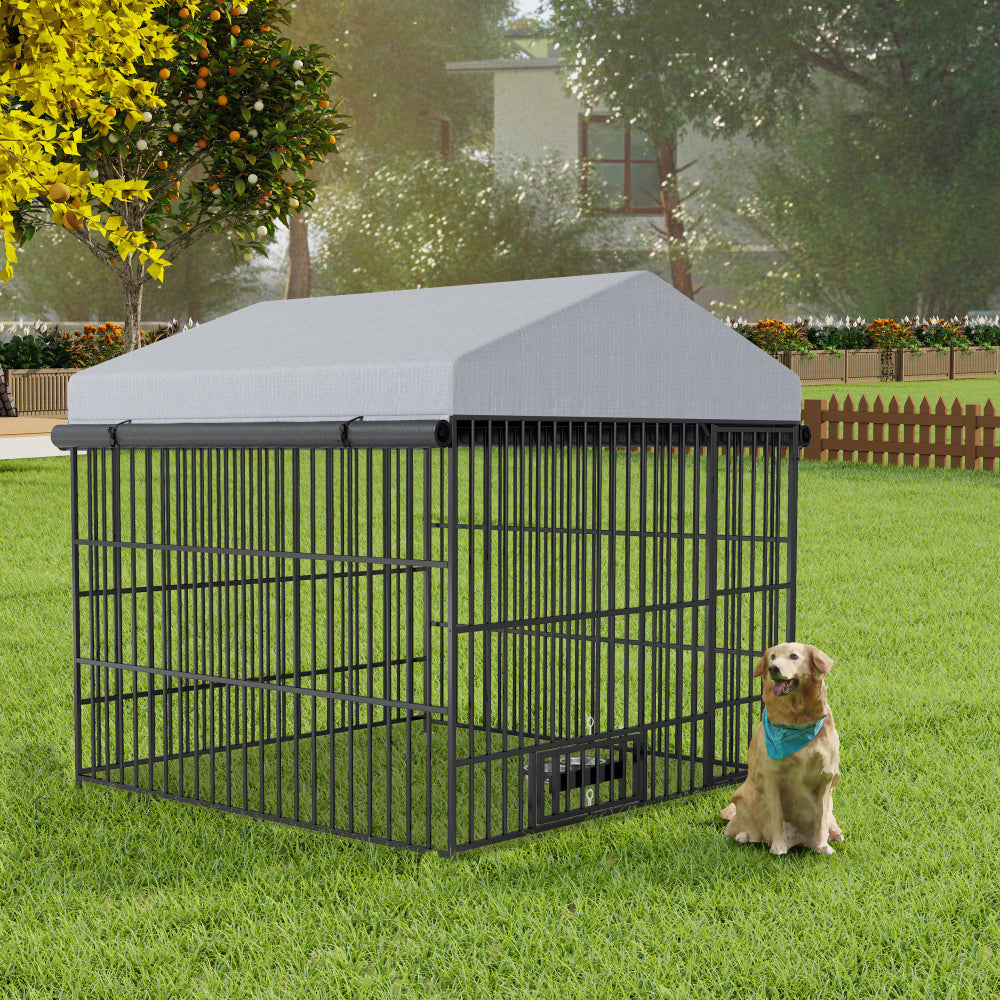 Large Dog Kennel Outdoor Pet Pens Dogs Run Enclosure Animal Hutch Metal Coop Fence with Roof Cover(6.6'L x 3.9'W x 5.9'H)