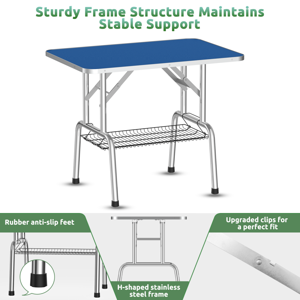 36 Inch Foldable Dog Grooming Table for Home with Adjustable Arm, Noose, Non-Slip Surface, and Storage Mesh Tray