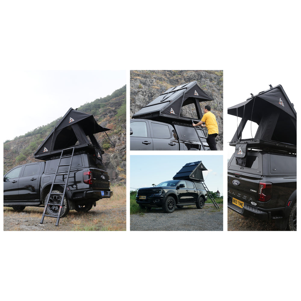 BEDTIME Hard Shell Rooftop Tent-Honeycomb aluminum,Hydraulic support,three second speed open,Roof rack,High rebound memory sponge mattress,Sturdy,Better ventilation For 2-3 people Car SUV Truck tent
