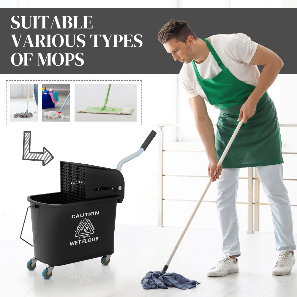 HOMCOM Mop Bucket with Wringer on Wheels for Floor Cleaning, 21 Quart, Separate Dirty and Clean Water, Black