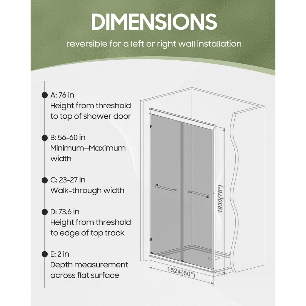 Framed Both Sliding Glass Shower Doors 60" Width x 76"Height with 1/4"(6mm) Clear Tempered Glass, Silver Finish, Big Rollers, Square Rail, Self-cleaning coating on both sides