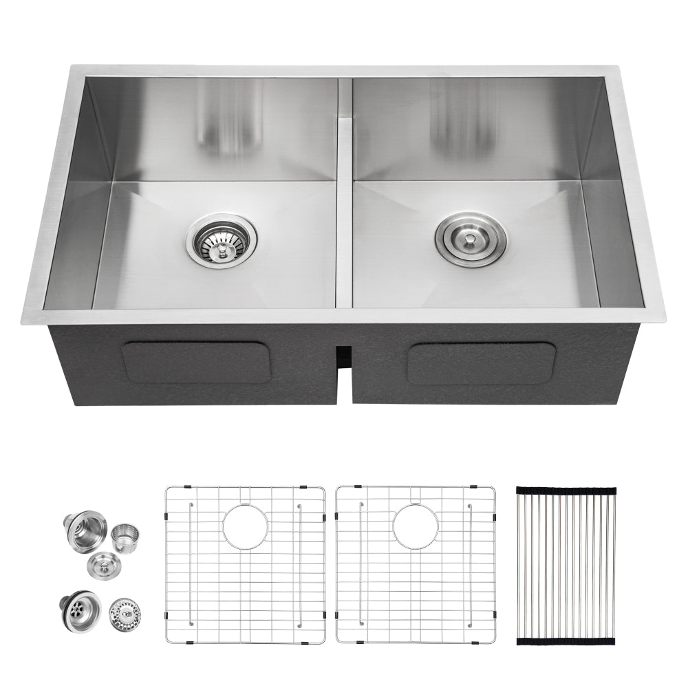 30x19x10" Undermount Double Bowl(60/40) Kitchen Sink - 16 Gauge with Two 10" Deep Basin