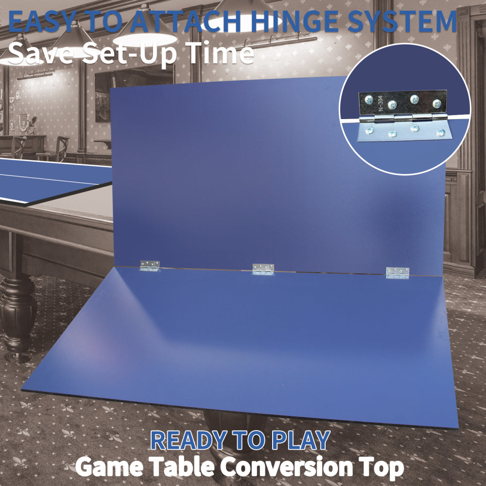 9ft Blue Mid-Size Ping Pong Conversion Top Foldable & Portable Table Tennis Table Top for Indoor Games