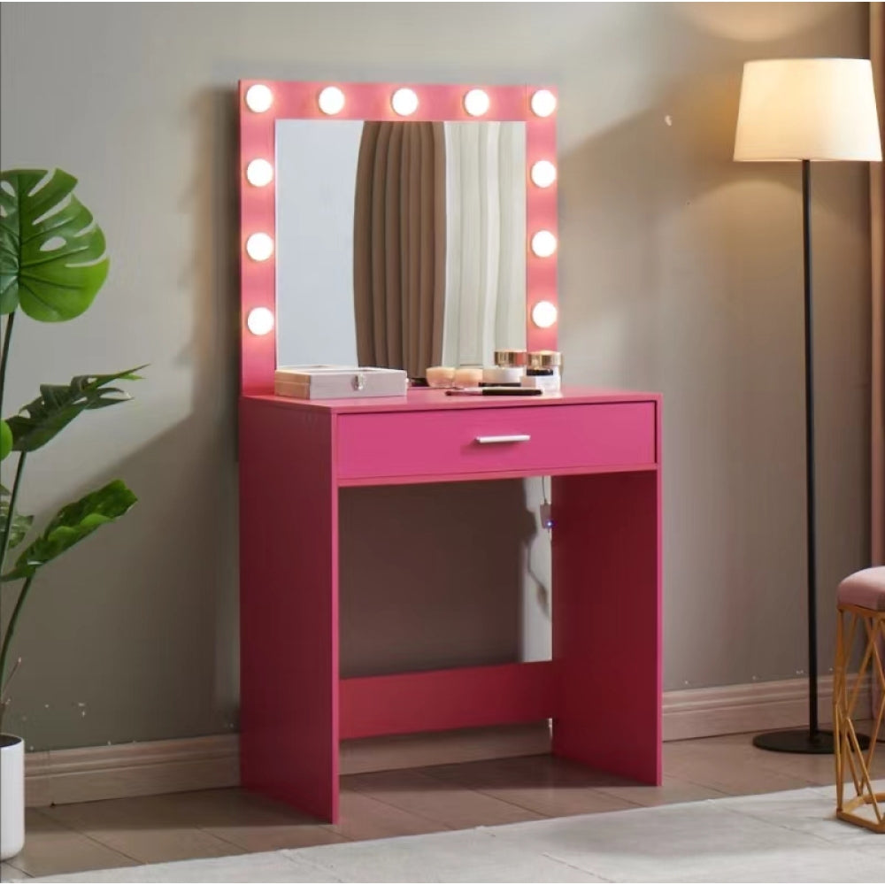 Vanity Desk with Mirror and Lights, Dressing Table with Large Drawer, 1 Level Storage Dresser & 3 Lighting Modes Adjustable Brightness, Suitable for Bedroom(White)