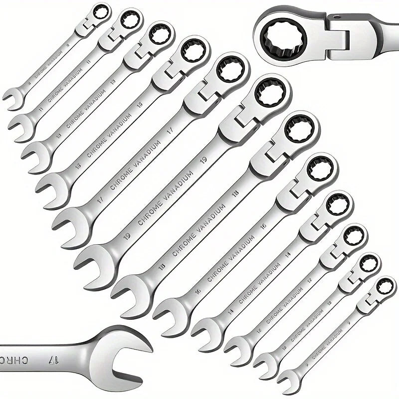 12pcs Metric Adjustable 8-19mm Socket Wrench Set with Case Durable Cr-V Steel Hand Tool Kit Home Garage Use Including 17mm Size