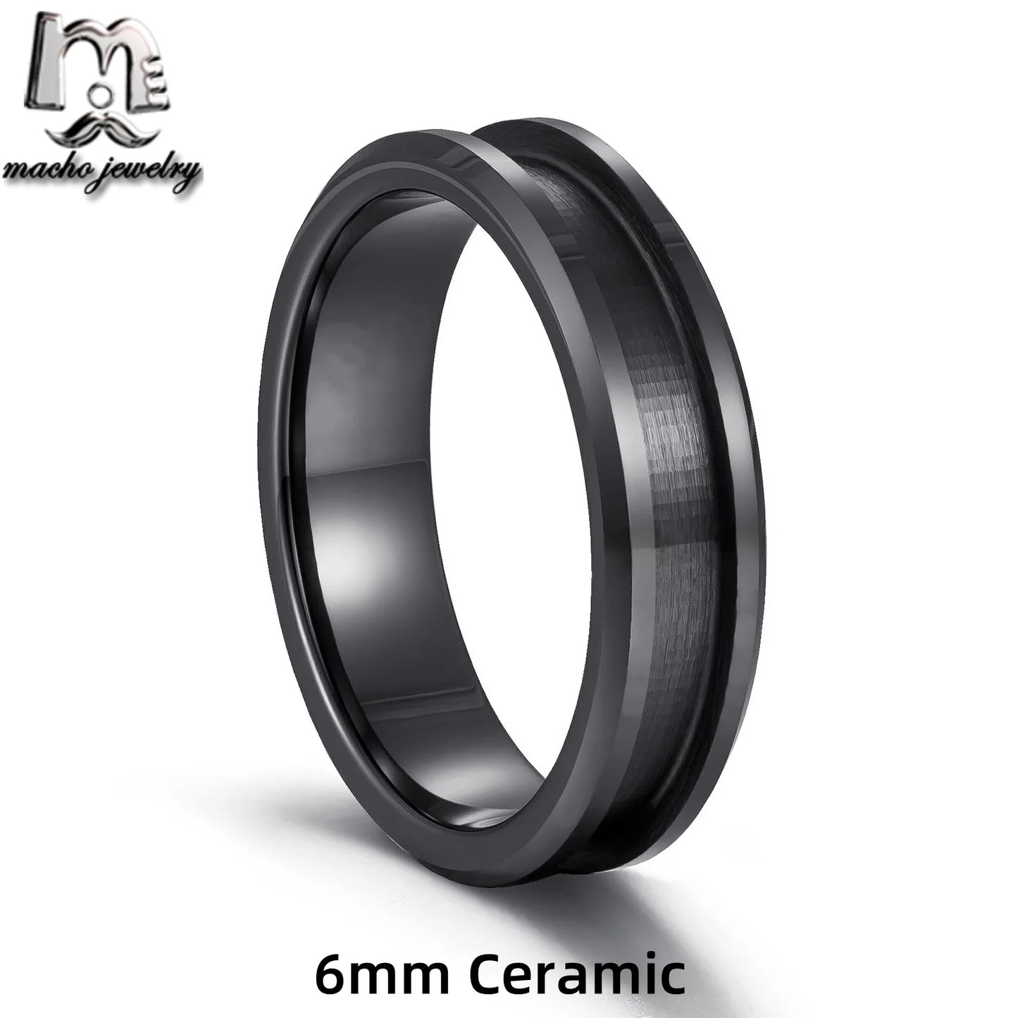 6MM Beveled Edge Center 3mm Groove Black Ceramic Blank Ring for Inlay Women Jewelry