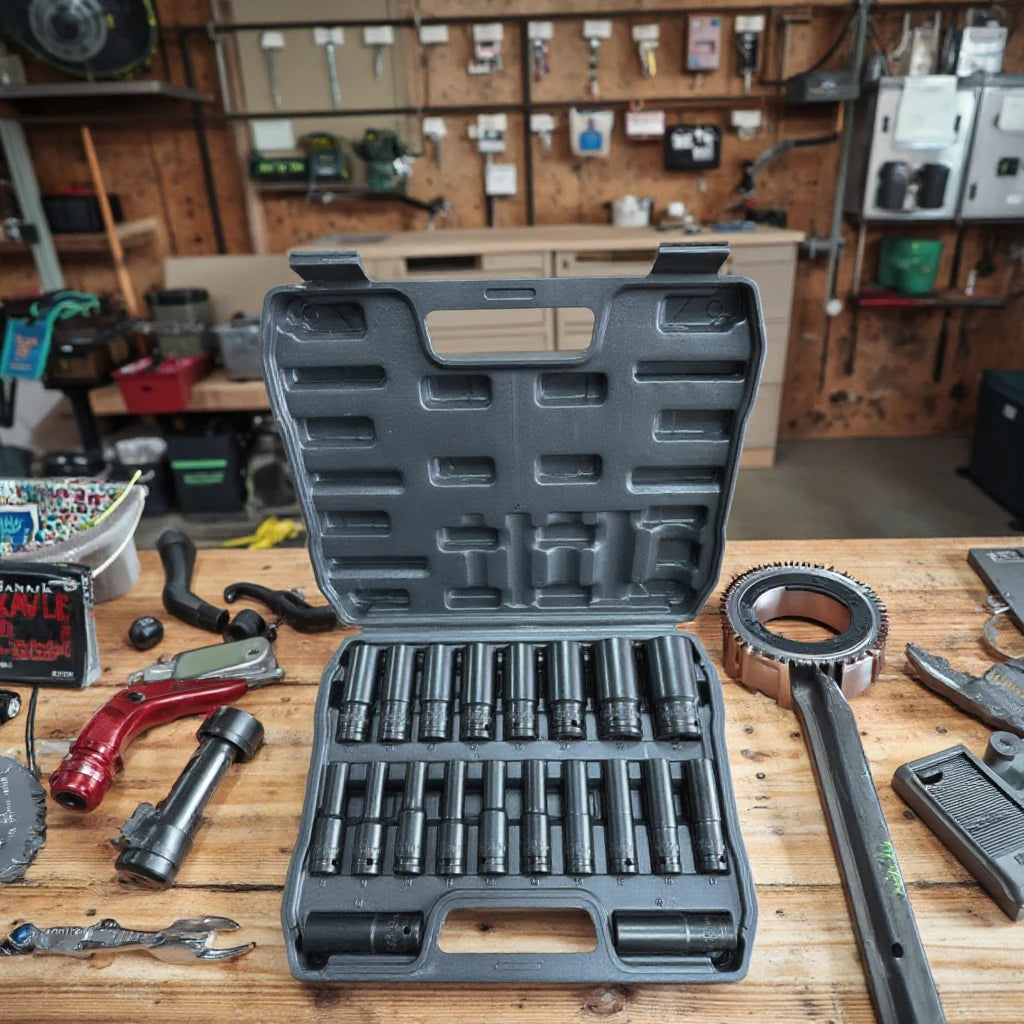 20 Pcs Drive OEM Cr-V Steel Metric Deep Impact Socket Set Lengthened Pneumatic Hexagonal Sleeve Combination for Repair Use