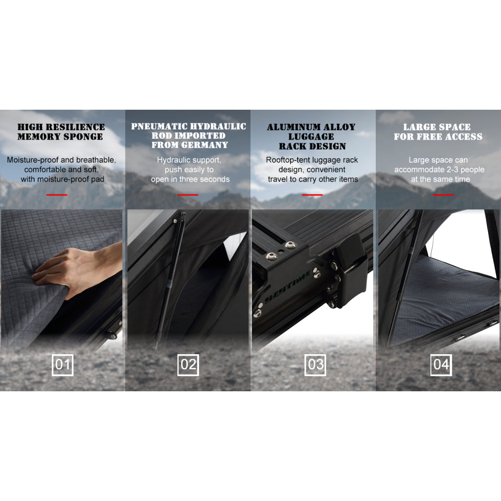 BEDTIME Hard Shell Rooftop Tent-Honeycomb aluminum,Hydraulic support,three second speed open,Roof rack,High sunscreen&water resistance Level,Sturdy,Better ventilation For 2-3 people Car SUV Truck tent