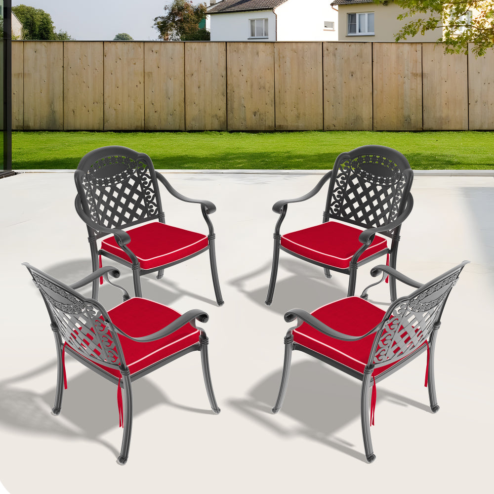 Cast Aluminum Patio Dining Chair 6PCS With Black Frame and Cushions In Random Colors