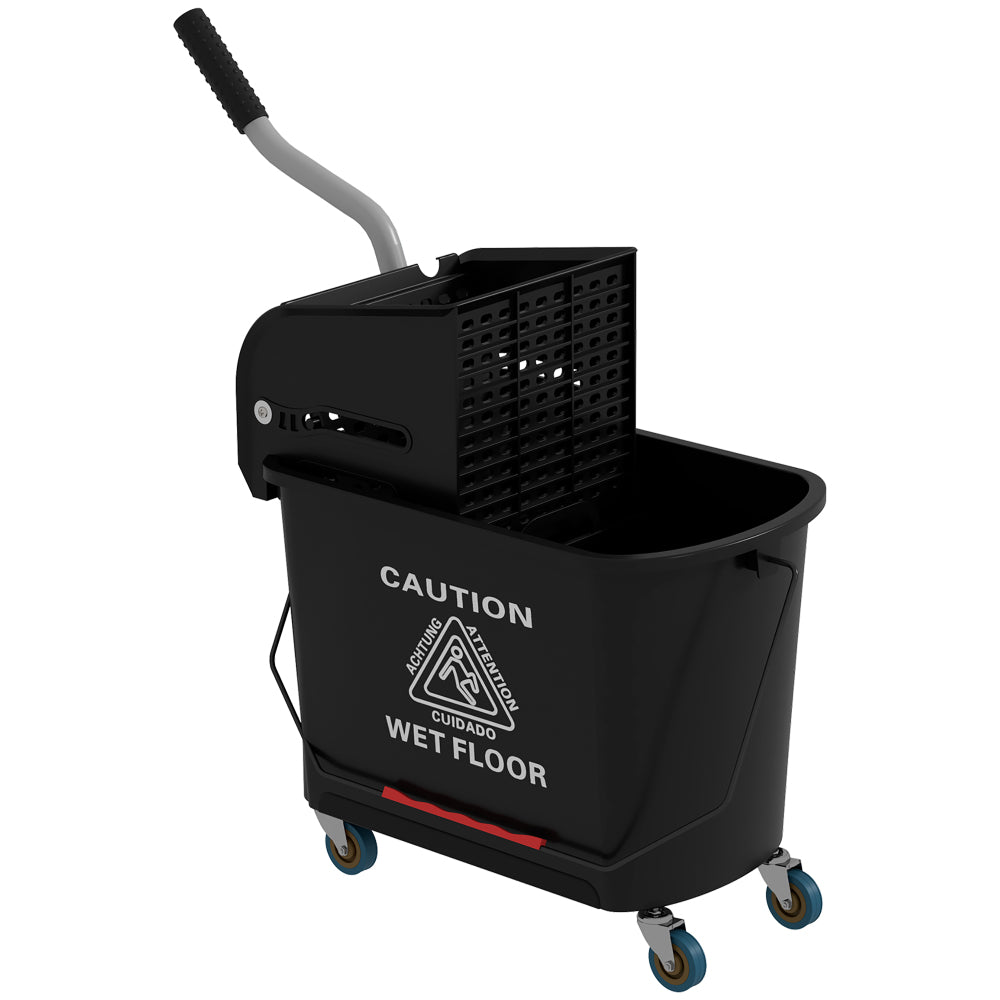 HOMCOM Mop Bucket with Wringer on Wheels for Floor Cleaning, 21 Quart, Separate Dirty and Clean Water, Black