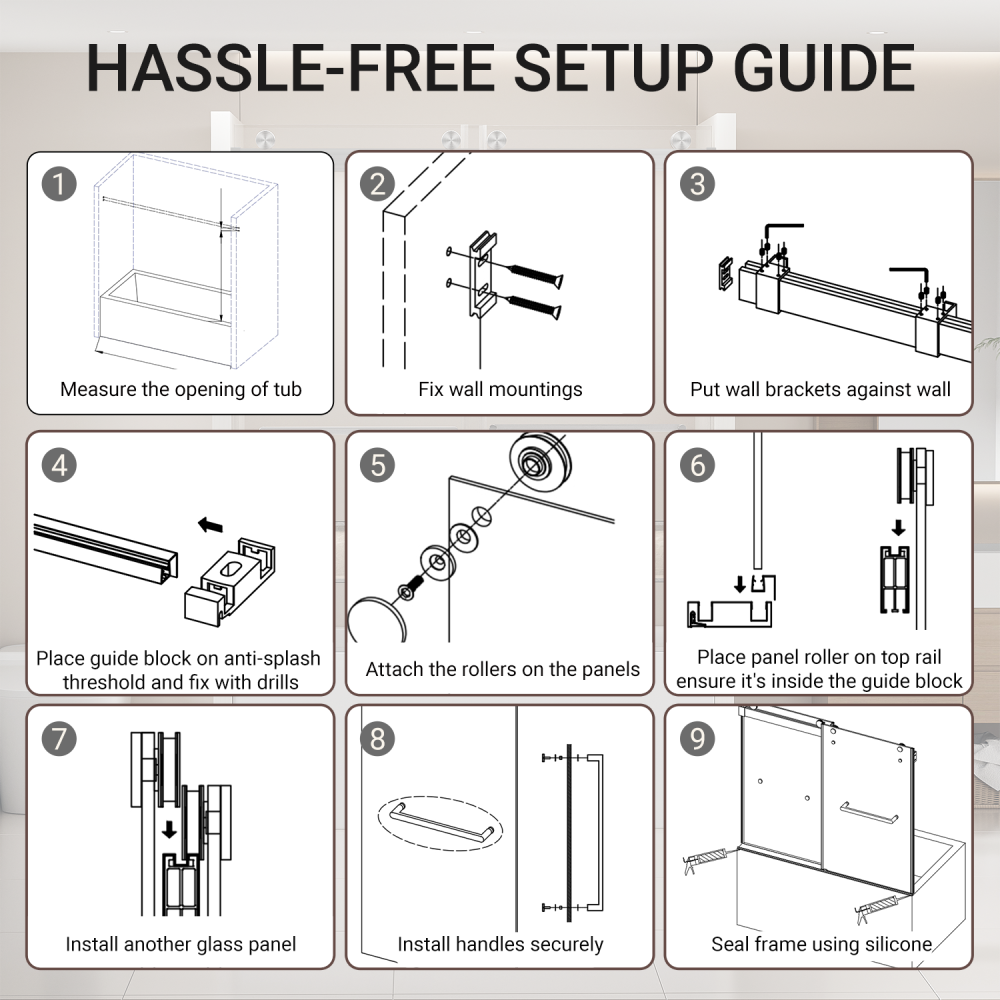 56-60 in. W x 62 in. H Frameless Double Sliding Tub Door, Bypass Tub Shower Door Soft Closing, Matte Black 24D02-T60MBX
