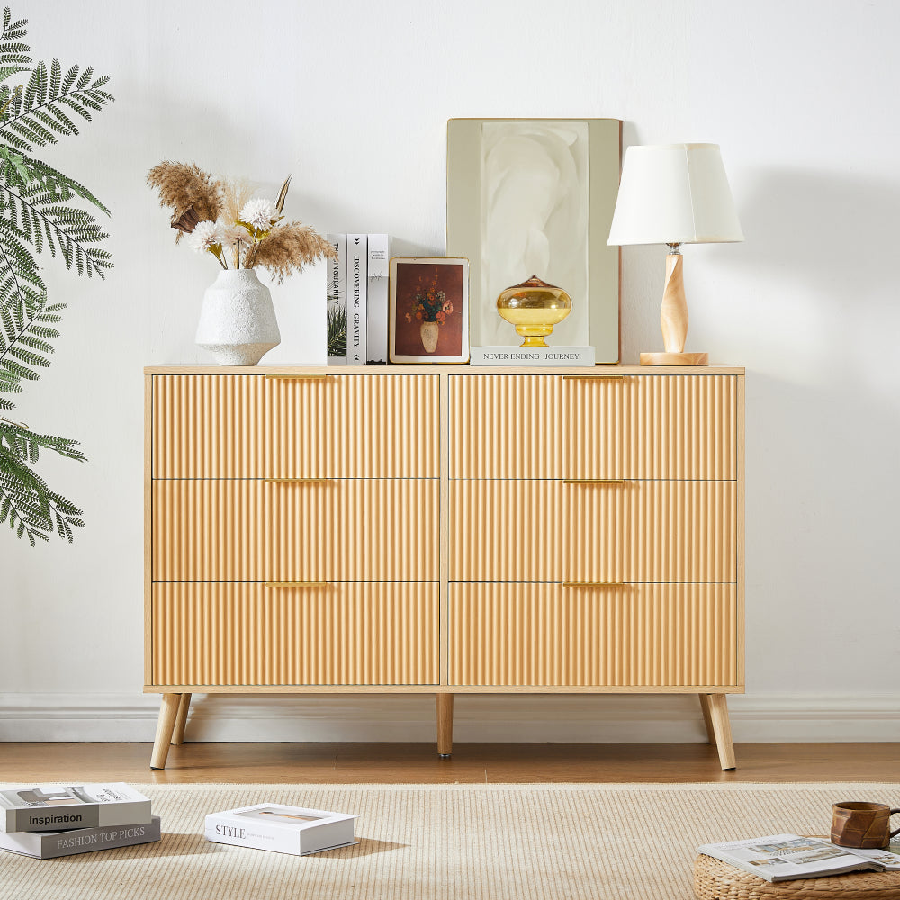 Bedroom dresser, 8 Double Dresser with rattan drawers, wood chest of drawers for kids room, living room, entry and hallway, Natural, 47.2''W x 15.8''D x 37.4''H.