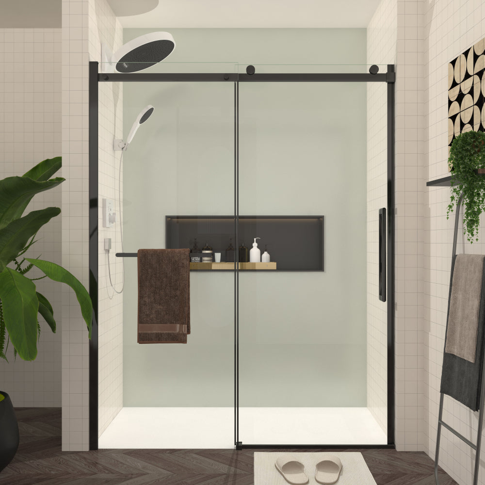 S-RM6076TC 56-60"W x 76"H Sliding Shower Door, Frameless Glass Shower Door with Chrome Hardware, Towel Bar and Handle,Drop Shipping available