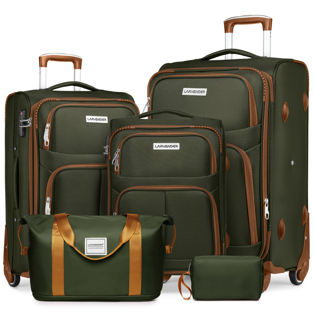 Luggage Sets 5 Piece Softside Expandable Suitcases Set with Spinner Wheels TSA Lock, Purple