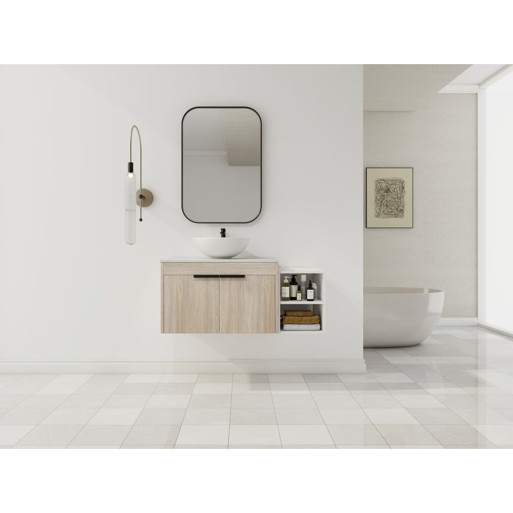 30 " Modern Design Float Bathroom Vanity With Ceramic Basin Set, Wall Mounted White Oak Vanity With Soft Close Door,KD-Packing,KD-Packing,2 Pieces Parcel(TOP-BAB321MOWH)