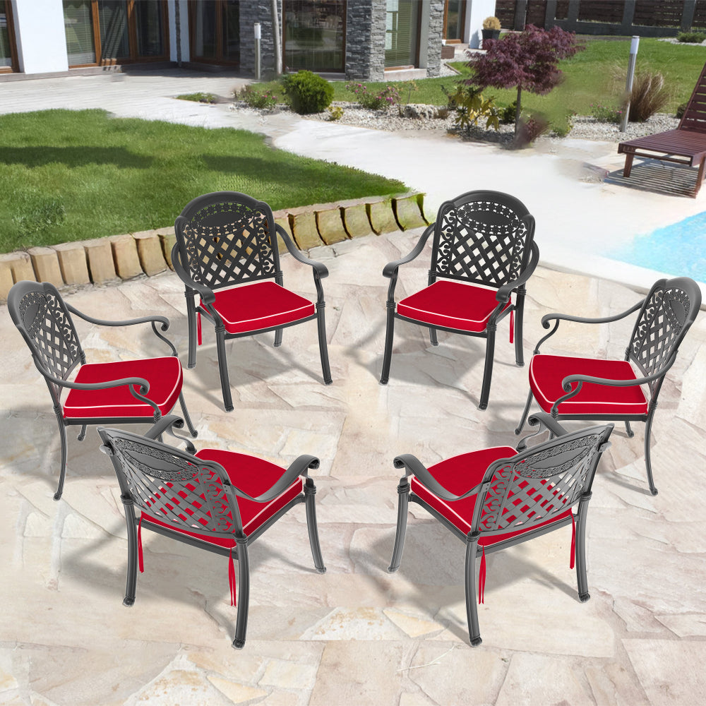 Cast Aluminum Patio Dining Chair 4PCS With Black Frame and Cushions In Random Colors