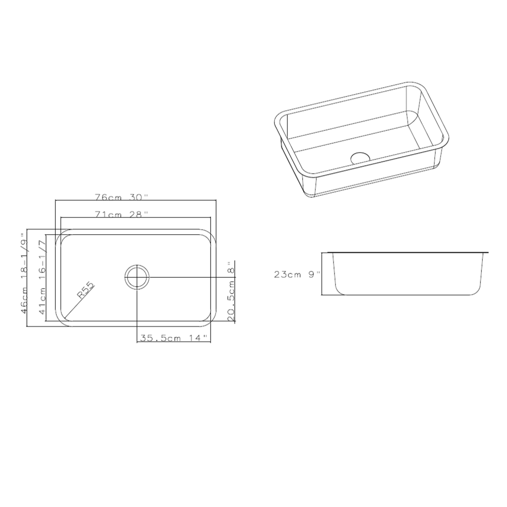 DAX Stainless steel kitchen sink - Single bowl - 18 gauges - 304 SS